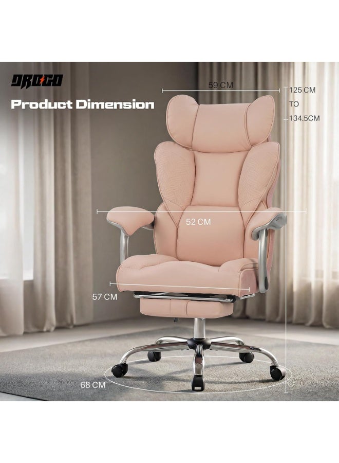 DROGO Emperium Office Chair for Work from Home 400LBS | Ergonomic Executive Boss Chair with PU Leather, High Back, Spacious Cushion Seat & Pumping Lumbar Support | Desk Chair with Premium Metal Base & Footrest Pink - Image 3